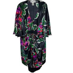 Paul & Joe Paris 100% Silk Black Floral Kimono Sleeve Dress Size 36